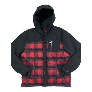 Pendleton Mens L Red & Blk Buffalo Plaid Hooded Duck Down Water Resistant Jacket